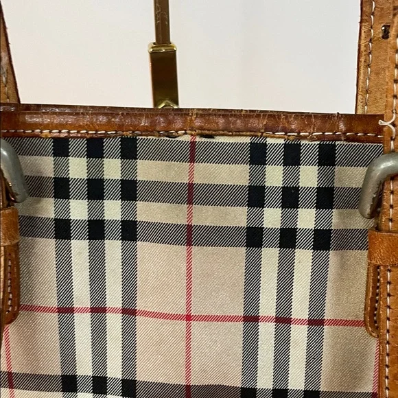BurberryS Blue Label Plaid Tote Bag with Tan Accents - Picture 4 of 16